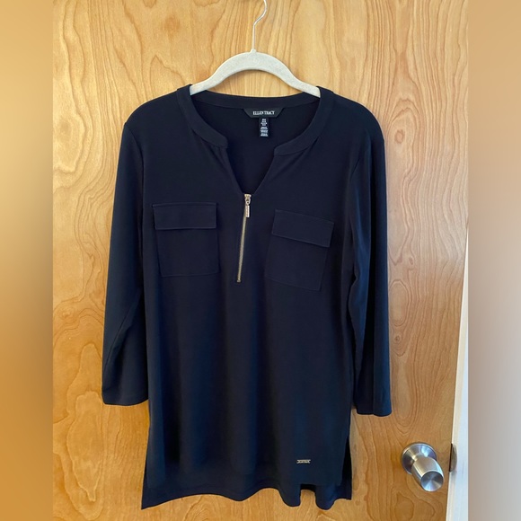 Ellen Tracy Dark Navy Blue Knit Tunic with gold zipper - Picture 1 of 4